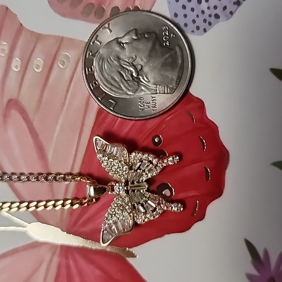 Brand New Cuban Combo Diamond Cut Butterfly Necklace - Picture 5 of 5